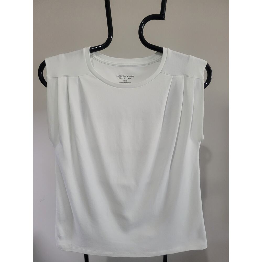 Carla Rockmore XS White 100% Cotton Pleated Shoulder Sleeveless Top A693728 NWOT - Picture 2 of 8